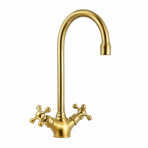 Single-Hole Bathroom Faucet with Cross Handles – Unlacquered Brass
