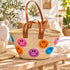 Smiley Face Straw Basket Bag, Handwoven Moroccan Beach Tote, Colorful Raffia Summer Bag, Leather Handle Market Basket