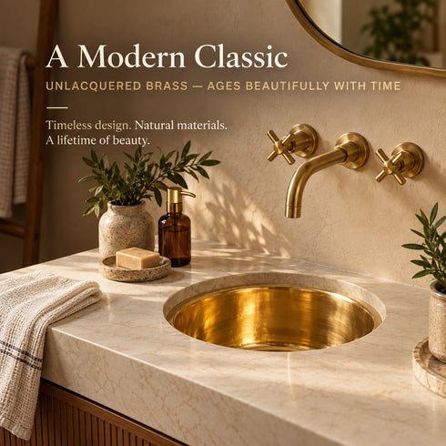 Smooth Polished Solid Brass Round Sink – Handcrafted Moroccan Undermount Basin