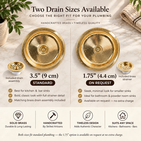 Smooth Polished Solid Brass Round Sink – Handcrafted Moroccan Undermount Basin