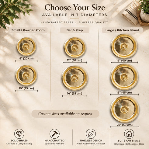 Smooth Polished Solid Brass Round Sink – Handcrafted Moroccan Undermount Basin