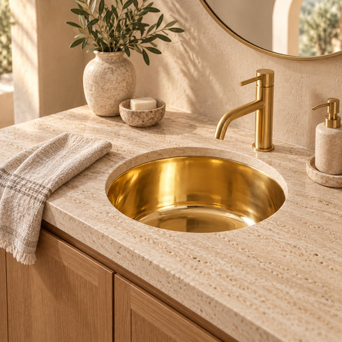 Smooth Polished Solid Brass Round Sink – Handcrafted Moroccan Undermount Basin