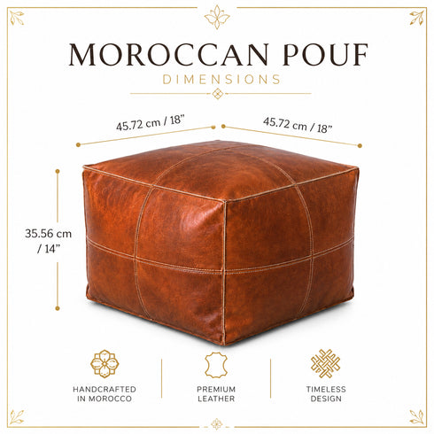 Anchor your room with a sleek, handmade Moroccan square leather pouf.