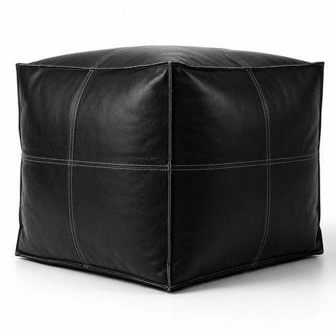 Anchor your room with a sleek, handmade Moroccan square leather pouf.
