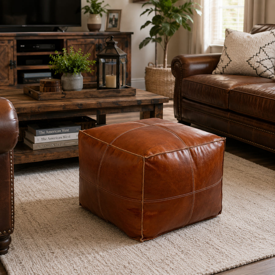 Moroccan Square Leather Pouf