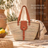 Straw Market Basket, Moroccan Handwoven Tote, Leather Handle Beach Bag
