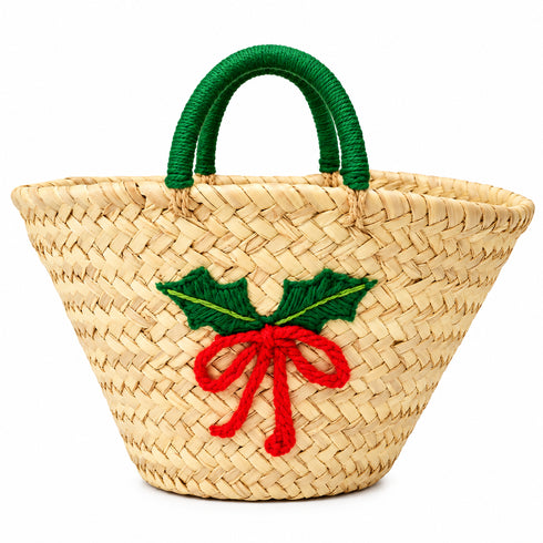 Straw Basket, Moroccan Woven Bag, Holiday Gift Basket, Handmade Palm Leaf Tote