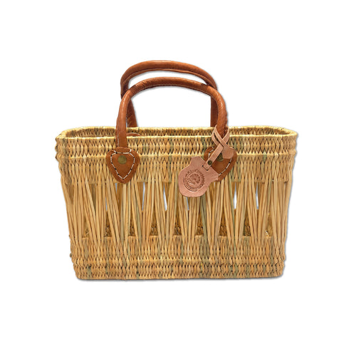 Summer Love Wicker Basket Bag with Red Love Text & Leather Handles