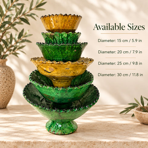 Tamegroute Bowl, Moroccan Ceramic Serving Bowl, Handmade Green Pottery, Rustic Tableware, Boho Kitchen Decor