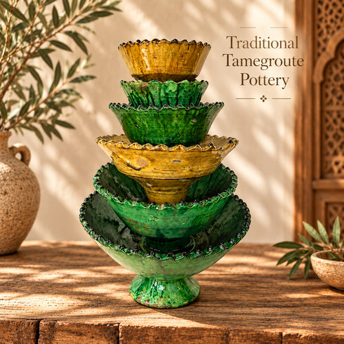 Tamegroute Bowl, Moroccan Ceramic Serving Bowl, Handmade Green Pottery, Rustic Tableware, Boho Kitchen Decor