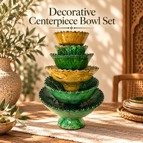 Tamegroute Bowl, Moroccan Ceramic Serving Bowl, Handmade Green Pottery, Rustic Tableware, Boho Kitchen Decor