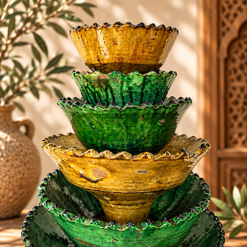 Tamegroute Bowl, Moroccan Ceramic Serving Bowl, Handmade Green Pottery, Rustic Tableware, Boho Kitchen Decor