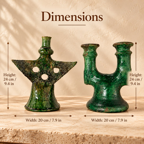 Tamegroute Candle Holder, Green Moroccan Pottery, Handmade Ceramic Candlestick, Rustic Home Decor