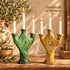 Tamegroute Candle Holder, Green & Ocher Moroccan Pottery, Handmade Ceramic Candlestick, Boho Decor