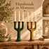 Tamegroute Candle Holder, Moroccan Ceramic Candelabra, Green Yellow Pottery, Handmade Boho Home Decor