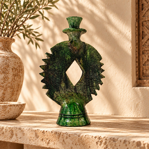 Tamegroute Candle Holder, Moroccan Green Pottery, Handmade Ceramic Candlestick, Boho Home Decor
