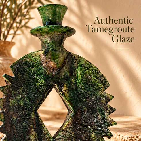 Tamegroute Candle Holder, Moroccan Green Pottery, Handmade Ceramic Candlestick, Boho Home Decor