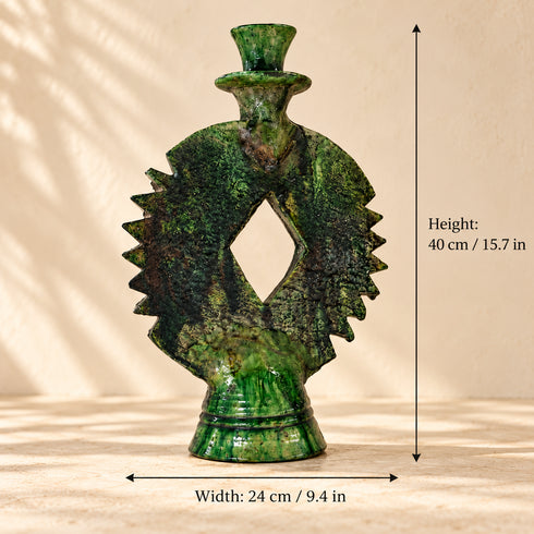 Tamegroute Candle Holder, Moroccan Green Pottery, Handmade Ceramic Candlestick, Boho Home Decor