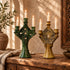 Tamegroute Candle Holder, Moroccan Green & Ochre Ceramic Candelabra, Handmade Pottery Home Decor