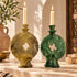 Tamegroute Candle Holder, Moroccan Green & Ochre Ceramic Candlestick, Handmade Pottery, Boho Home Decor