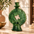 Tamegroute Candle Holder, Moroccan Green & Ochre Ceramic Candlestick, Handmade Pottery, Boho Home Decor