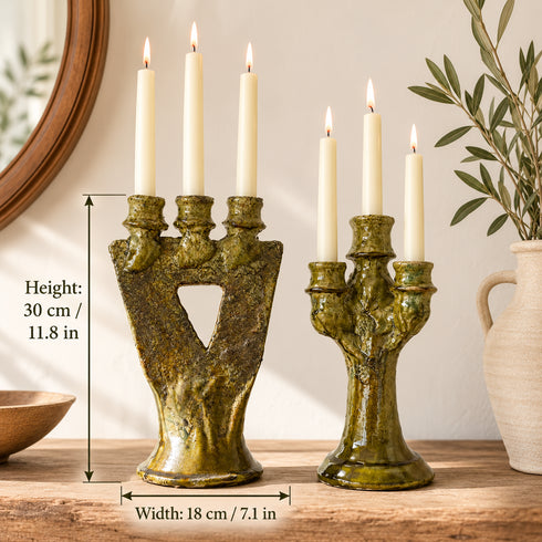 Tamegroute Candle Holder, Yellow Ochre Moroccan Pottery, Handmade Ceramic Candlestick, Boho Home Decor