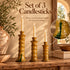 Tamegroute Candlestick Set, Moroccan Pottery Candle Holders, Handmade Yellow Ochre Ceramic Decor