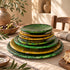 Tamegroute Ceramic Plates, Moroccan Green & Ocher Pottery, Handmade Serving Plates, Rustic Tableware