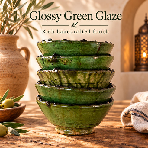Tamegroute Green Bowls, Moroccan Pottery Bowl, Handmade Ceramic Serving Bowl, Rustic Tableware