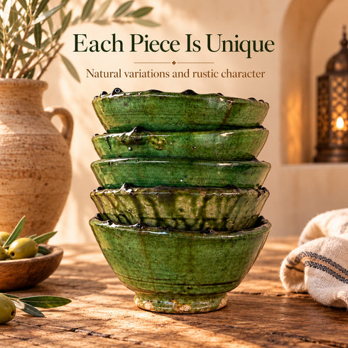 Tamegroute Green Bowls, Moroccan Pottery Bowl, Handmade Ceramic Serving Bowl, Rustic Tableware