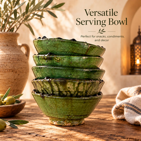 Tamegroute Green Bowls, Moroccan Pottery Bowl, Handmade Ceramic Serving Bowl, Rustic Tableware