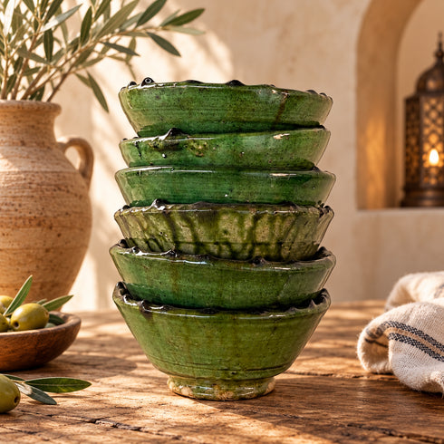 Tamegroute Green Bowls, Moroccan Pottery Bowl, Handmade Ceramic Serving Bowl, Rustic Tableware