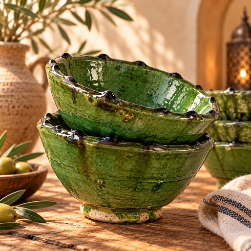 Tamegroute Green Bowls, Moroccan Pottery Bowl, Handmade Ceramic Serving Bowl, Rustic Tableware