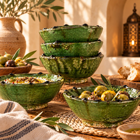 Tamegroute Green Bowls, Moroccan Pottery Bowl, Handmade Ceramic Serving Bowl, Rustic Tableware