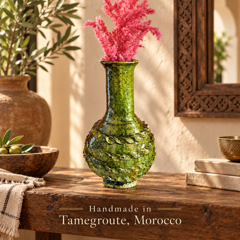 Tamegroute Green Vase, Moroccan Ceramic Vase, Handmade Pottery, Rustic Boho Decor, Artisan Home Accent