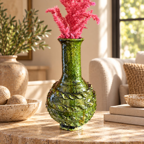Tamegroute Green Vase, Moroccan Ceramic Vase, Handmade Pottery, Rustic Boho Decor, Artisan Home Accent