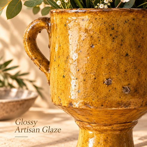 Tamegroute Vase Green & Yellow, Moroccan Pottery Vase, Handmade Ceramic Urn, Rustic Boho Home Decor, Flower Vase
