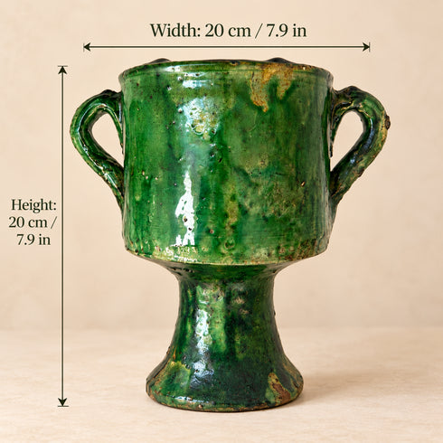 Tamegroute Vase Green & Yellow, Moroccan Pottery Vase, Handmade Ceramic Urn, Rustic Boho Home Decor, Flower Vase