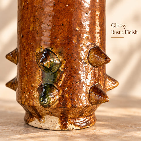 Tamegroute Vase, Green & Ocher Moroccan Pottery, Handmade Ceramic Vase, Rustic Boho Home Decor