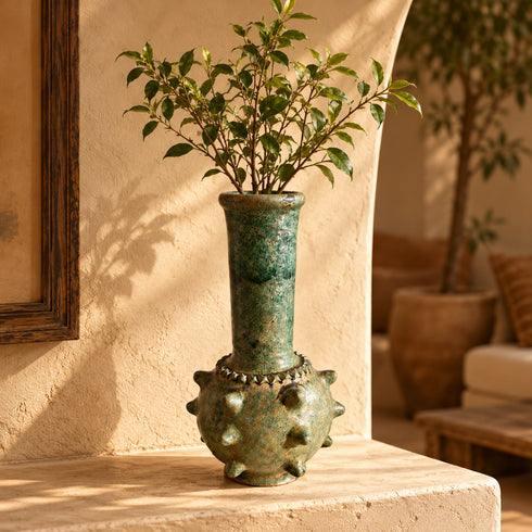 Tamegroute Vase, Moroccan Green Pottery, Handmade Ceramic Vase, Boho Decor, Artisan Home Accent