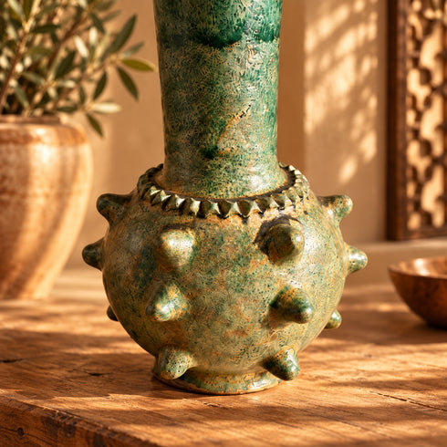 Tamegroute Vase, Moroccan Green Pottery, Handmade Ceramic Vase, Boho Decor, Artisan Home Accent