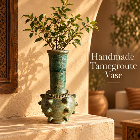 Tamegroute Vase, Moroccan Green Pottery, Handmade Ceramic Vase, Boho Decor, Artisan Home Accent