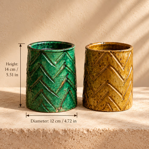 Tamegroute Vase, Moroccan Green & Ochre Ceramic Vase, Handmade Pottery, Small Boho Home Decor