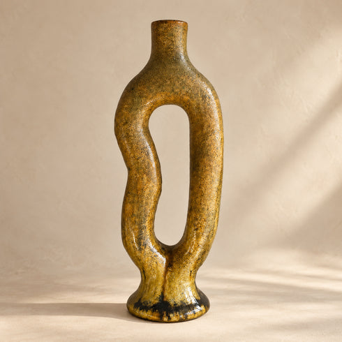 Tamegroute Vase, Moroccan Pottery Vase, Handmade Ceramic Decor, Yellow Ocher Sculptural Vase, Boho Home Decor