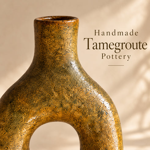 Tamegroute Vase, Moroccan Pottery Vase, Handmade Ceramic Decor, Yellow Ocher Sculptural Vase, Boho Home Decor