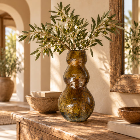 Tamegroute Vase, Moroccan Pottery, Handmade Ceramic Vase, Ochre Green Vase, Moroccan Home Decor