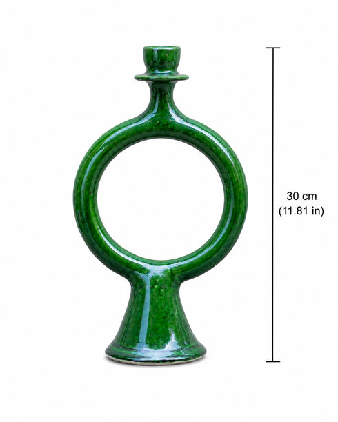 Elevate your table setting with an Art of handmade Tamegroute green candle holder.