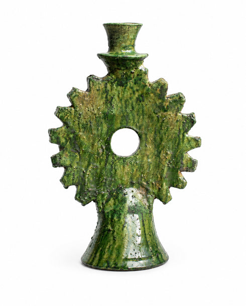 Illuminate your mantle with an Art of handmade Tamegroute ceramic candlestick.