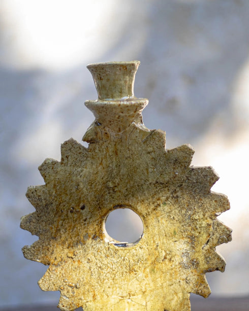 Illuminate your mantle with an Art of handmade Tamegroute ceramic candlestick.