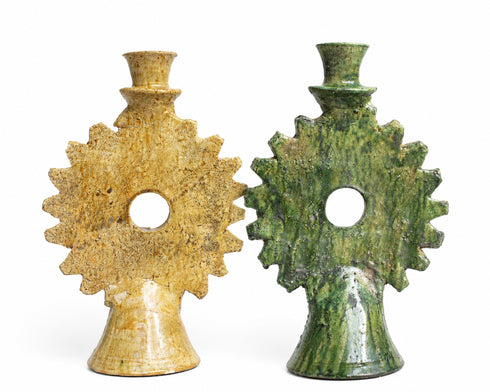 Illuminate your mantle with an Art of handmade Tamegroute ceramic candlestick.